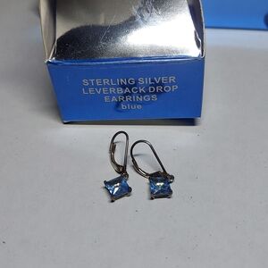 VintageAvon Sterling Silver Leverback Blue Square Drop Earrings
